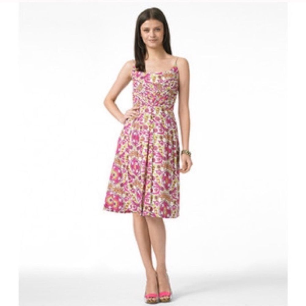 Tory Burch Sun Dress Pink Yellow Floral Alhambra Malta Sleeveless Size 6